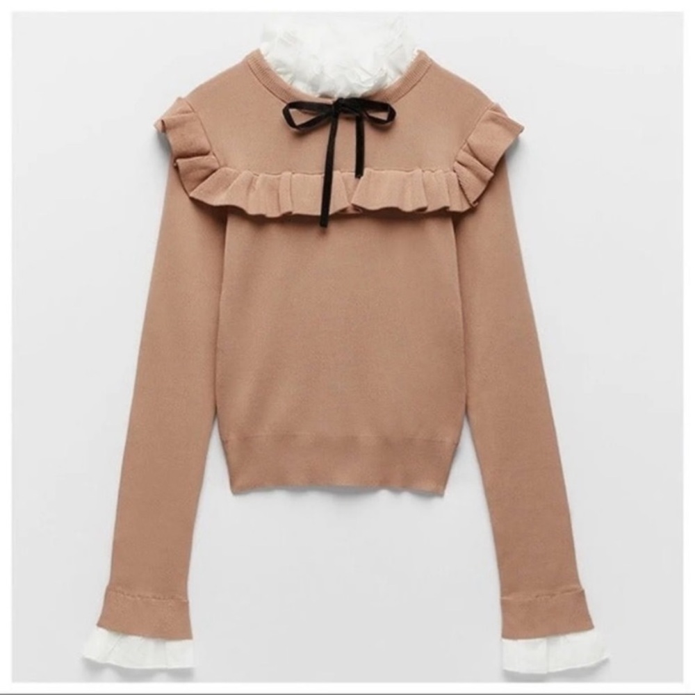 Zara Combination Knit Ruffled Sweater - Picture 2 of 8